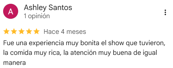 Reseña de Ashley Santos sobre el show y la comida